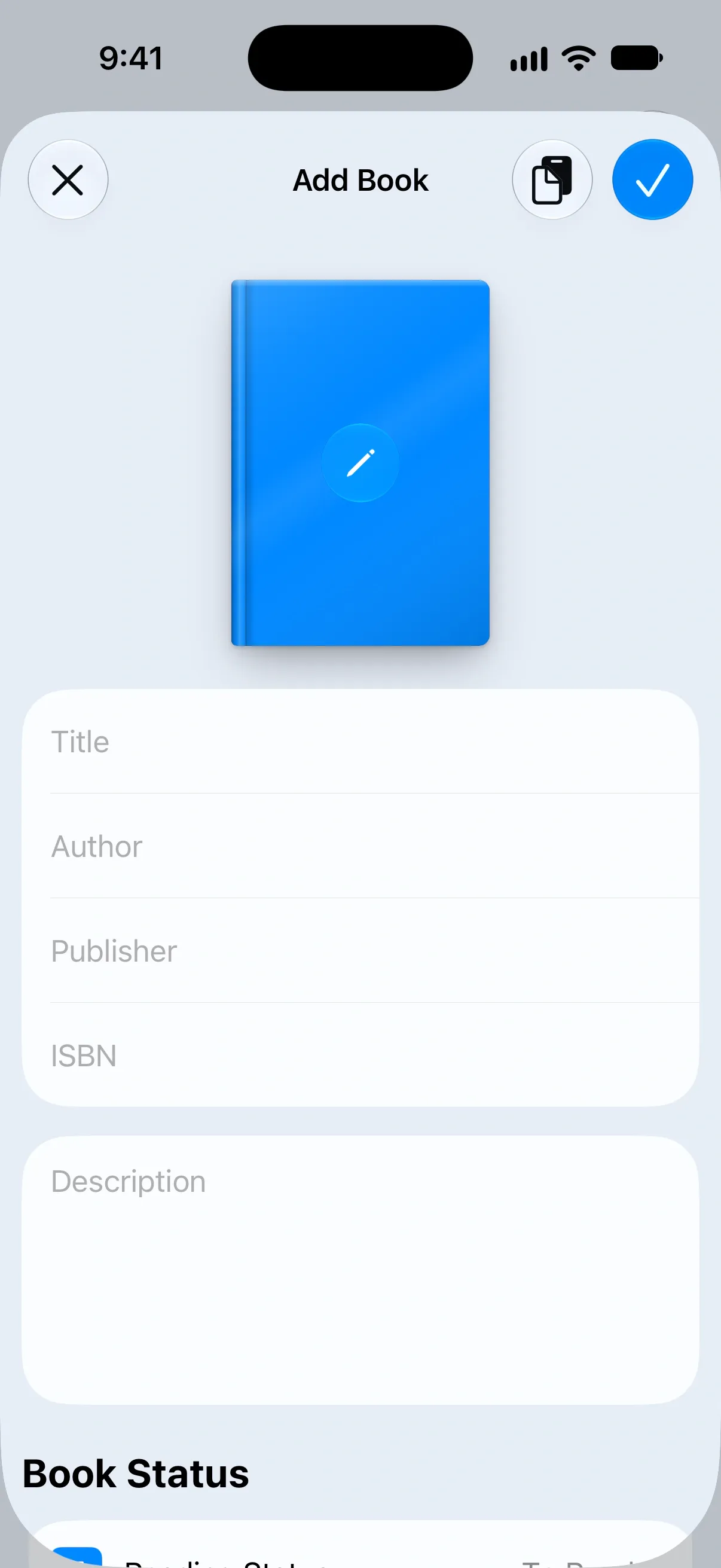 The empty Add Book form with the Fill In from a Link button at the top