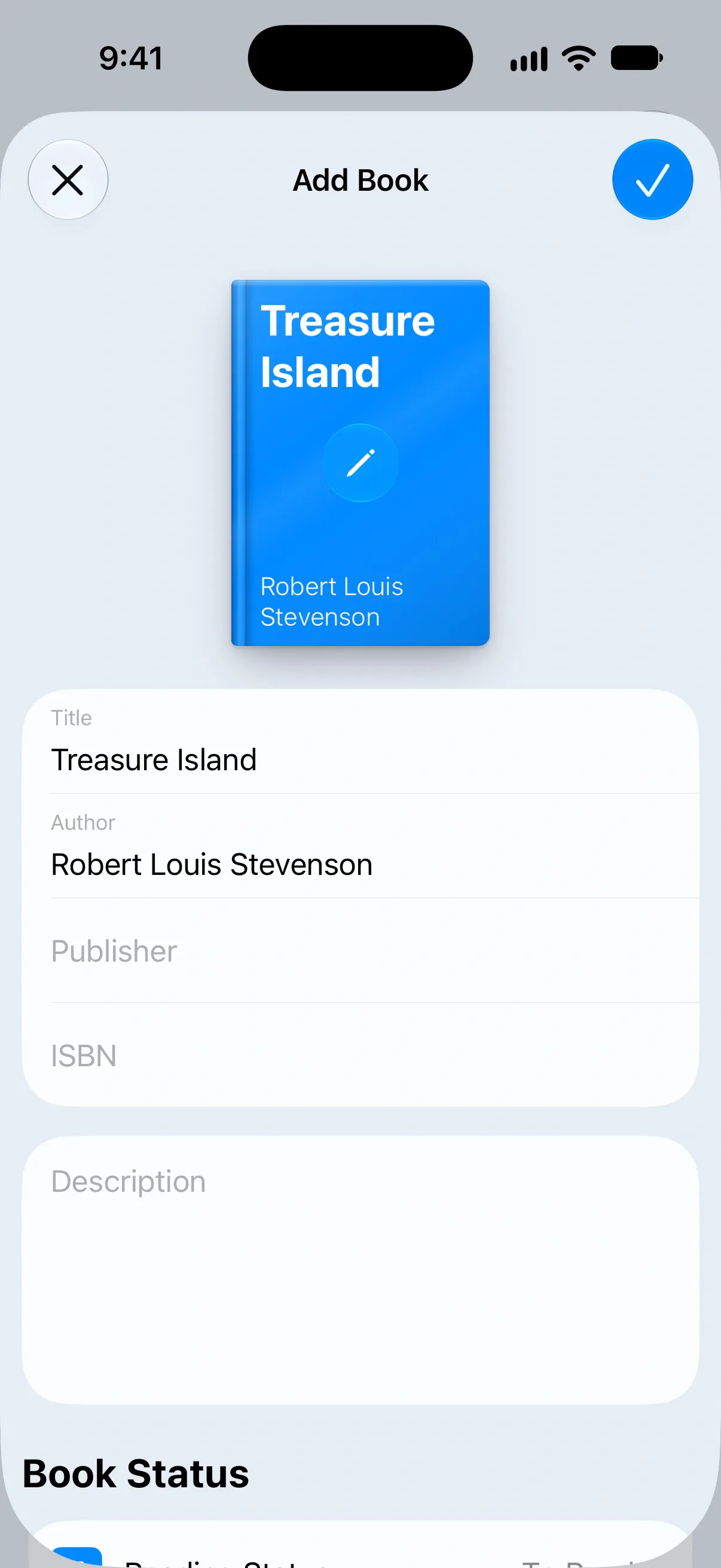 Book editor: Filled form