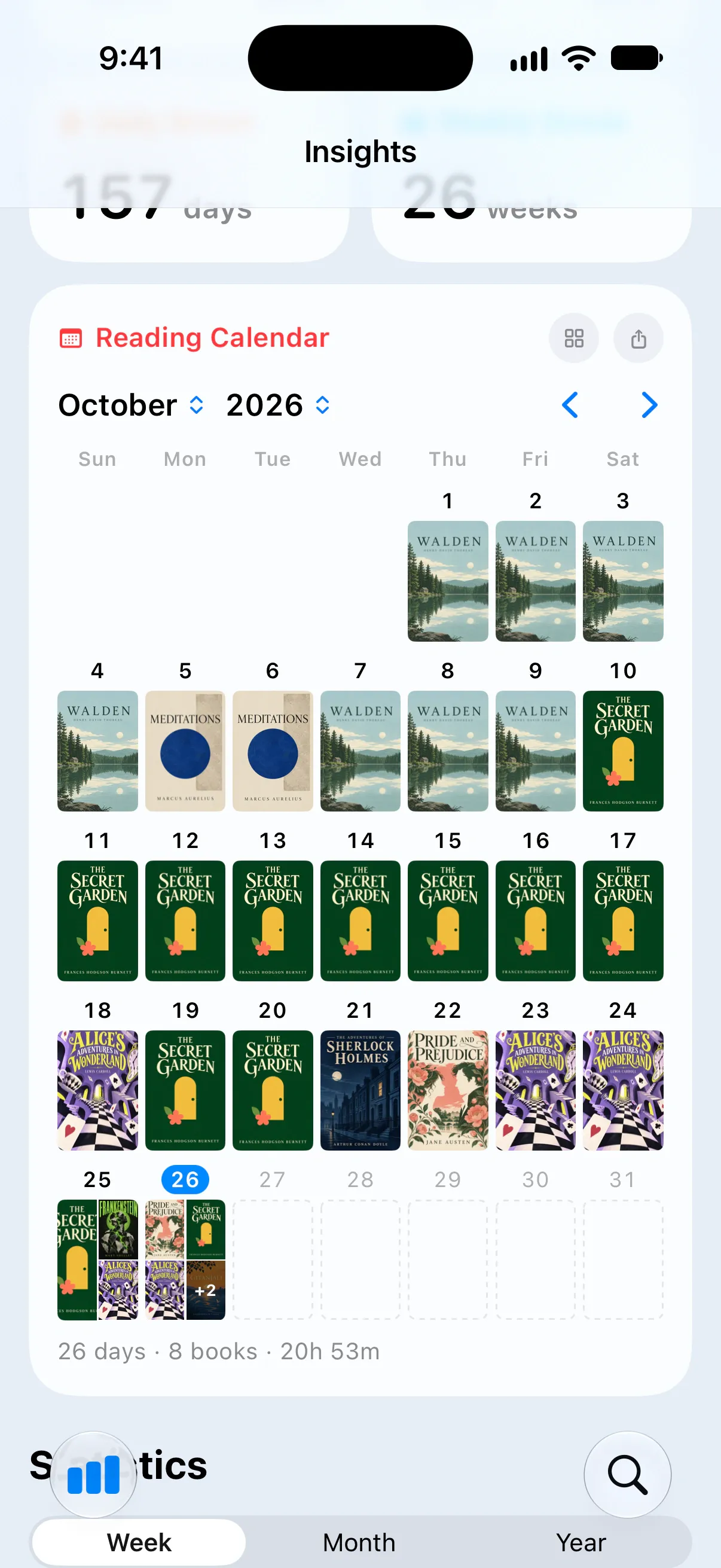 Reading insights: Calendar statistics