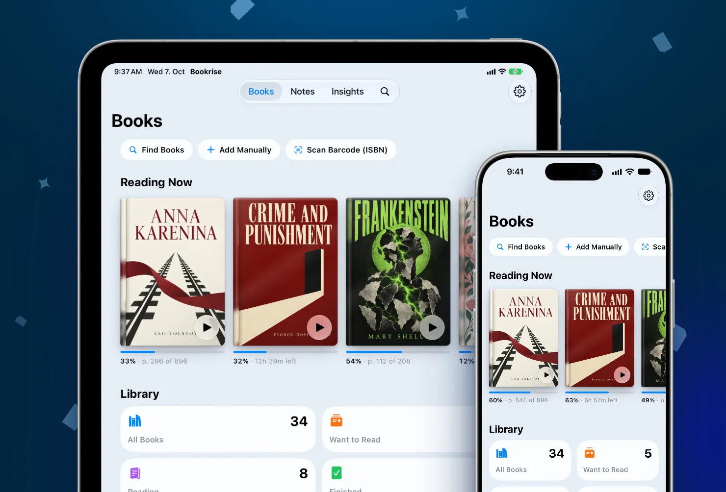 Bookrise on iPad and iPhone