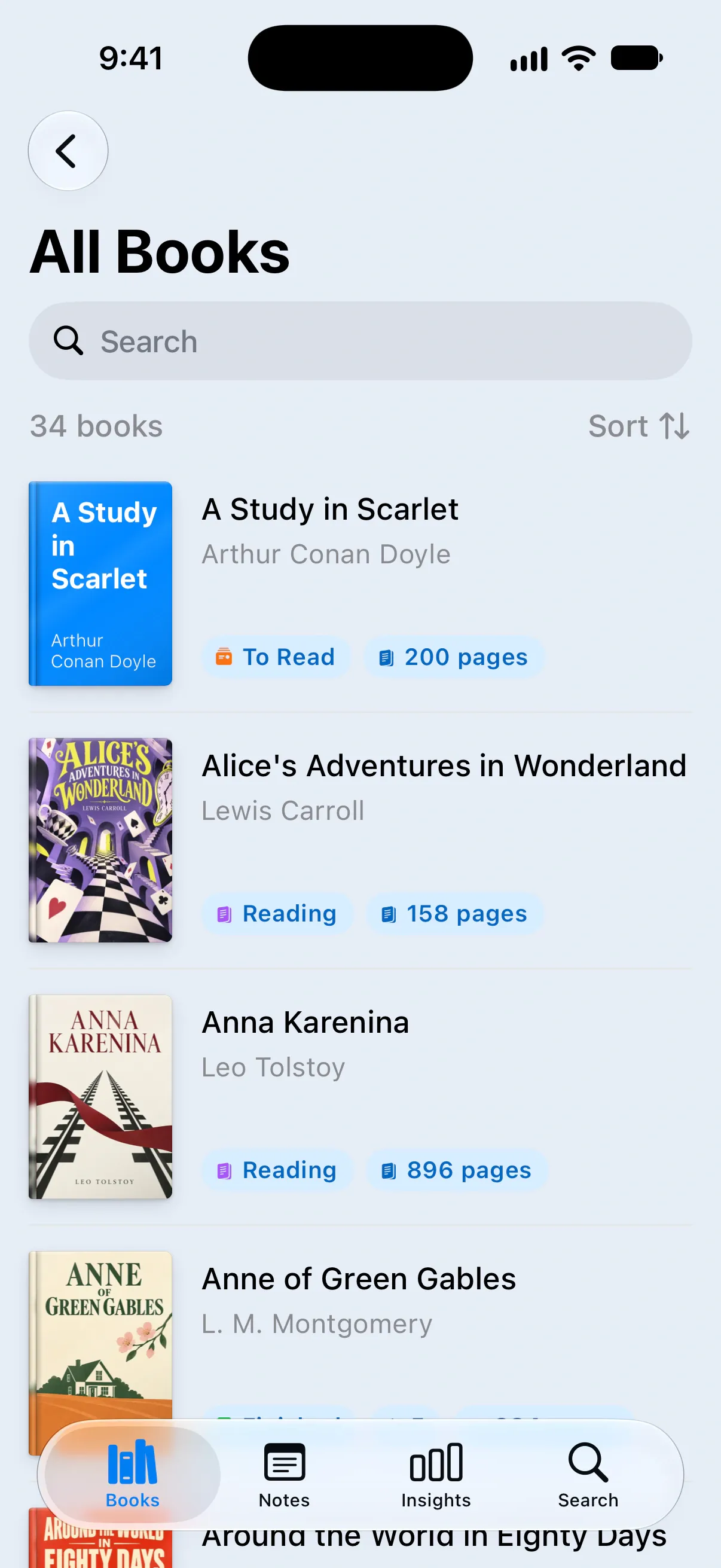 Populated library: All books
