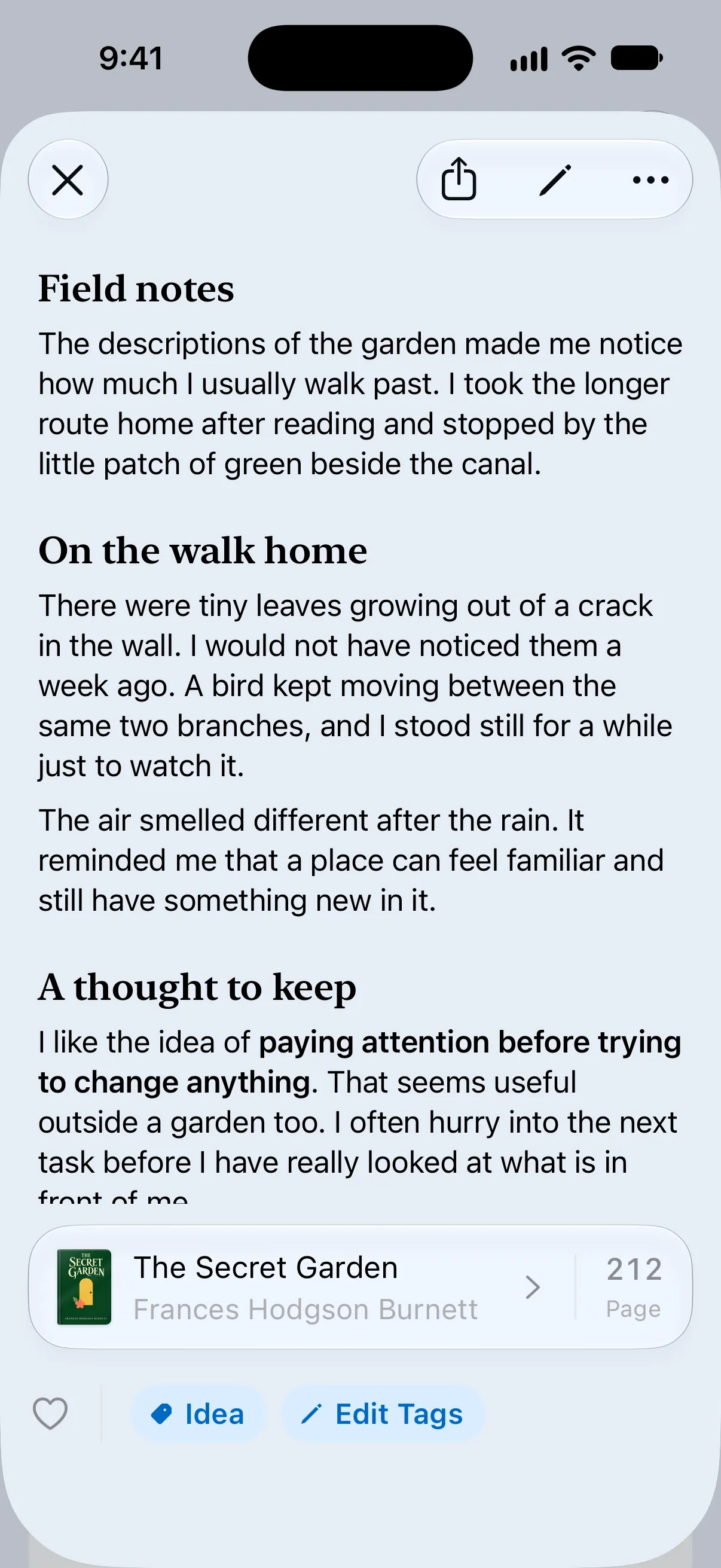 Write your way: Headings, quotes and lists keep longer notes easy to read.