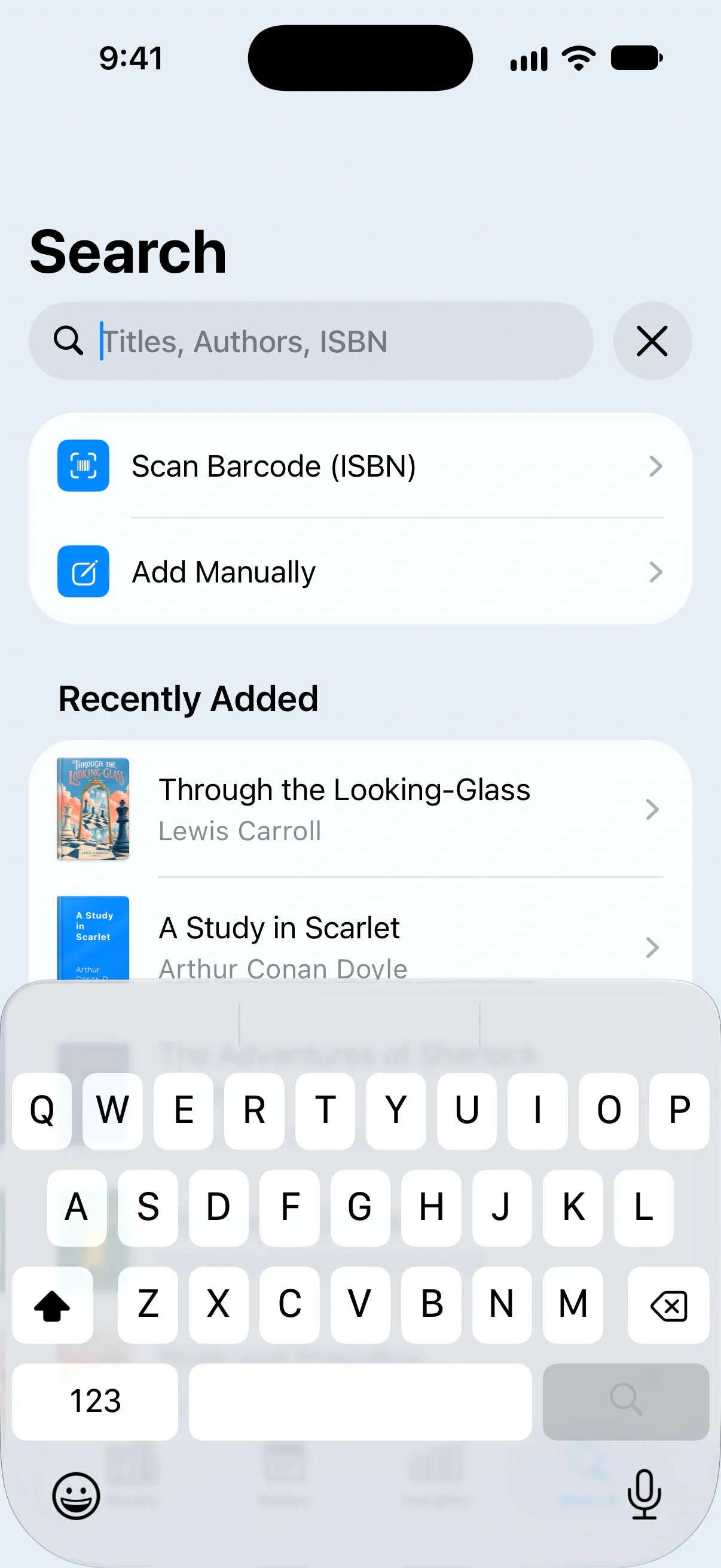 Add books easily: Search for a title, scan a barcode, paste a book link or add the details yourself.