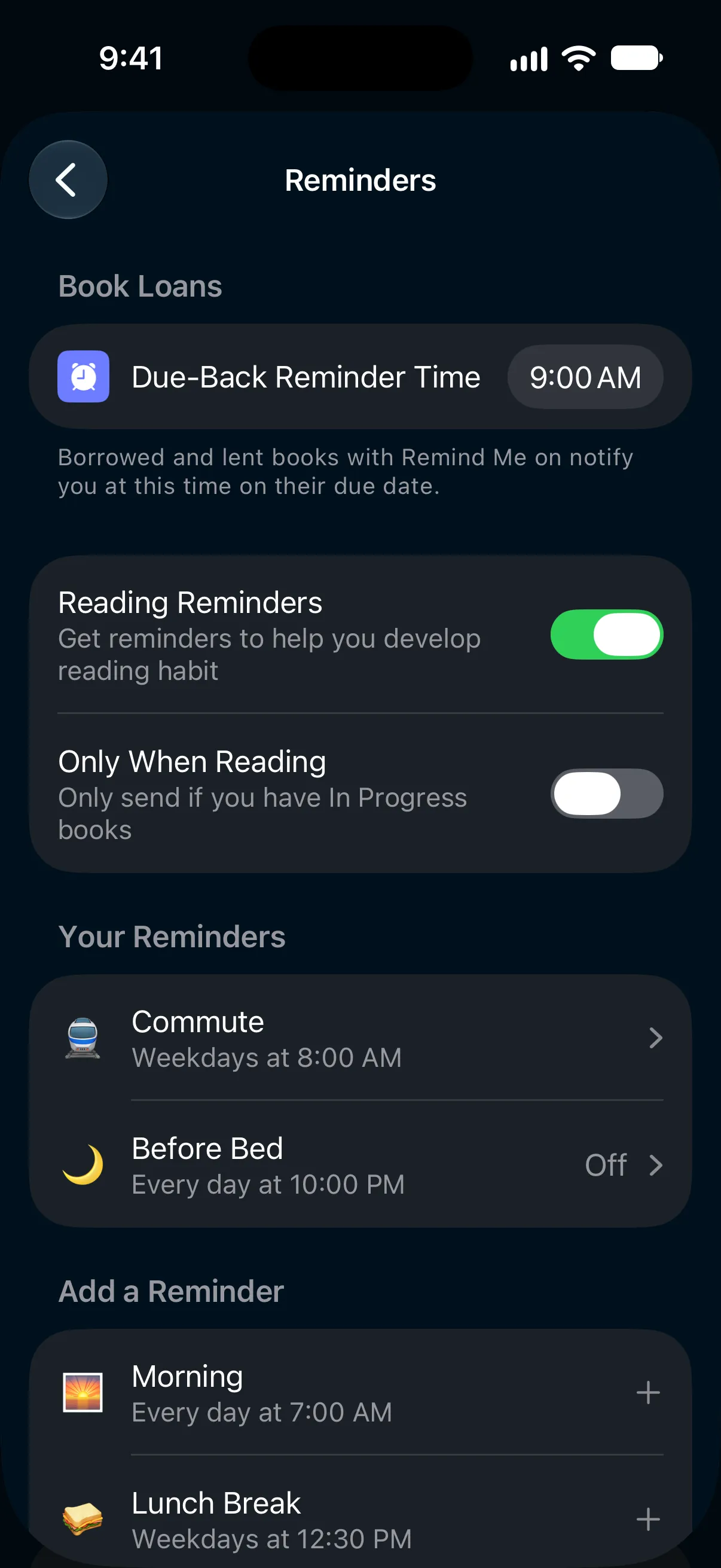 Set reading reminders.