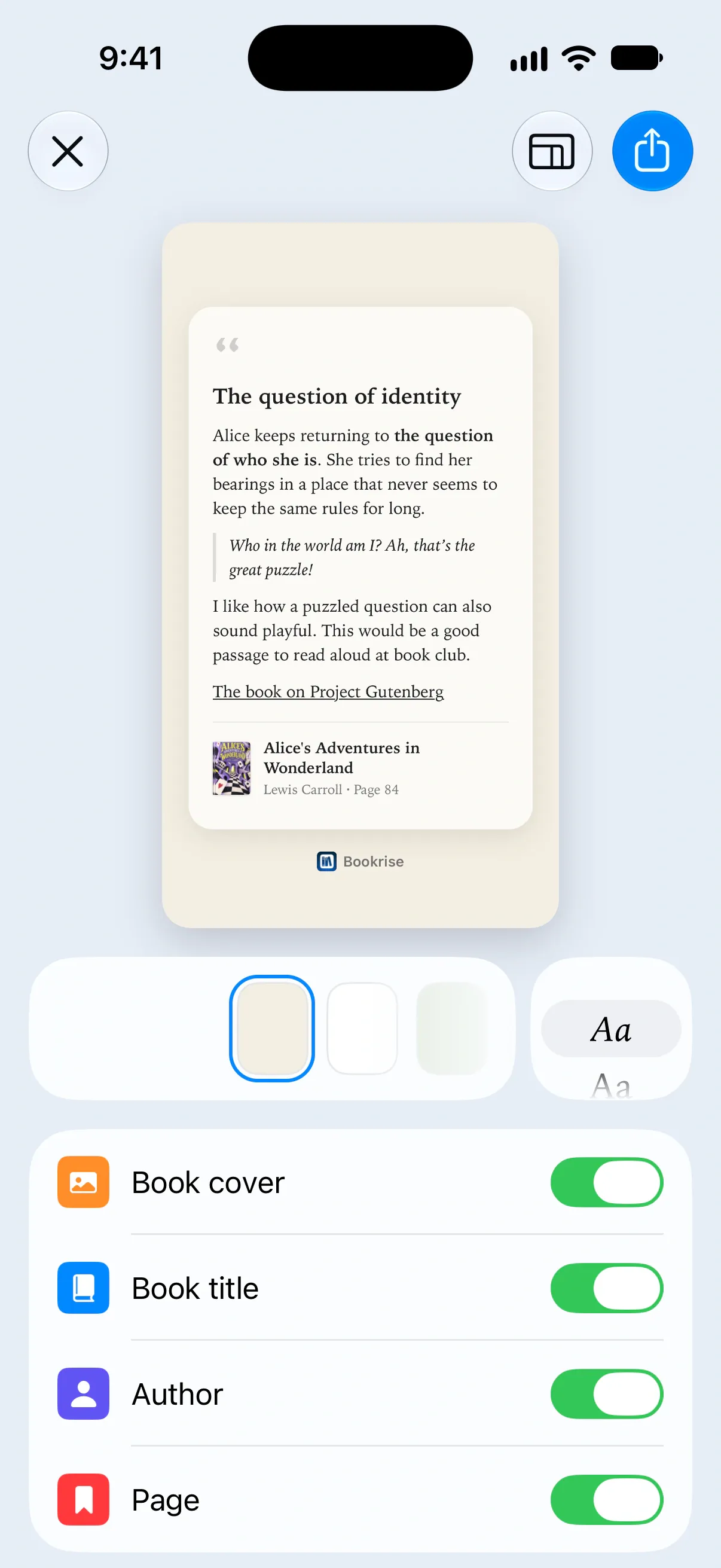 Share as an image: Turn a note or quote into an image you can share.